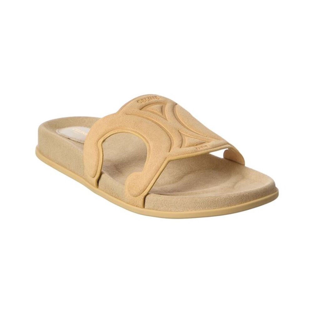 Celine Triomphe Suede Sandal, Beige